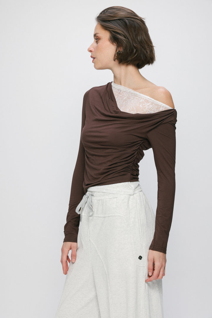Light Brown One Shoulder Shirt