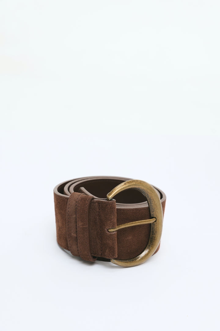 Wide Brown Suede Belt
