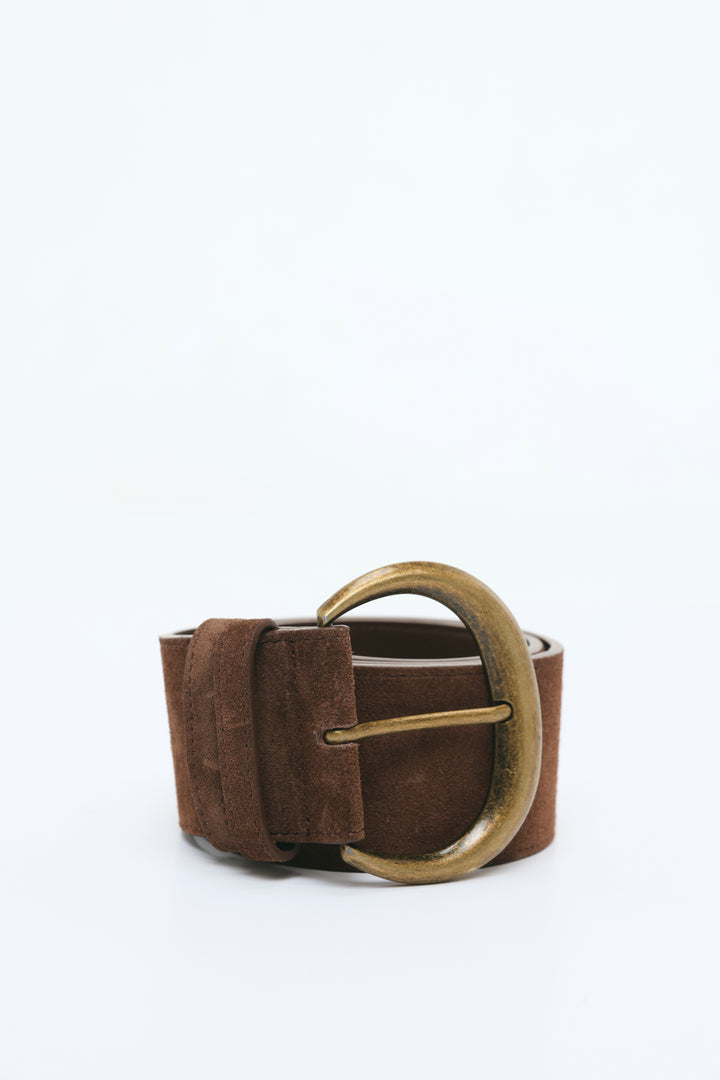 Wide Brown Suede Belt