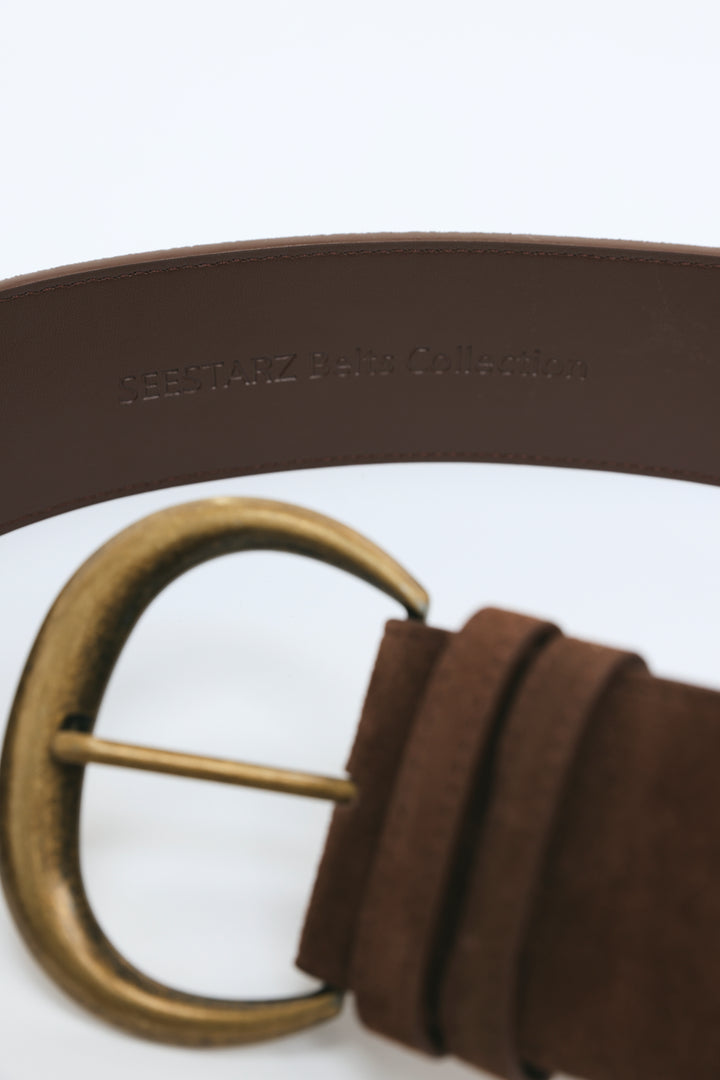Wide Brown Suede Belt
