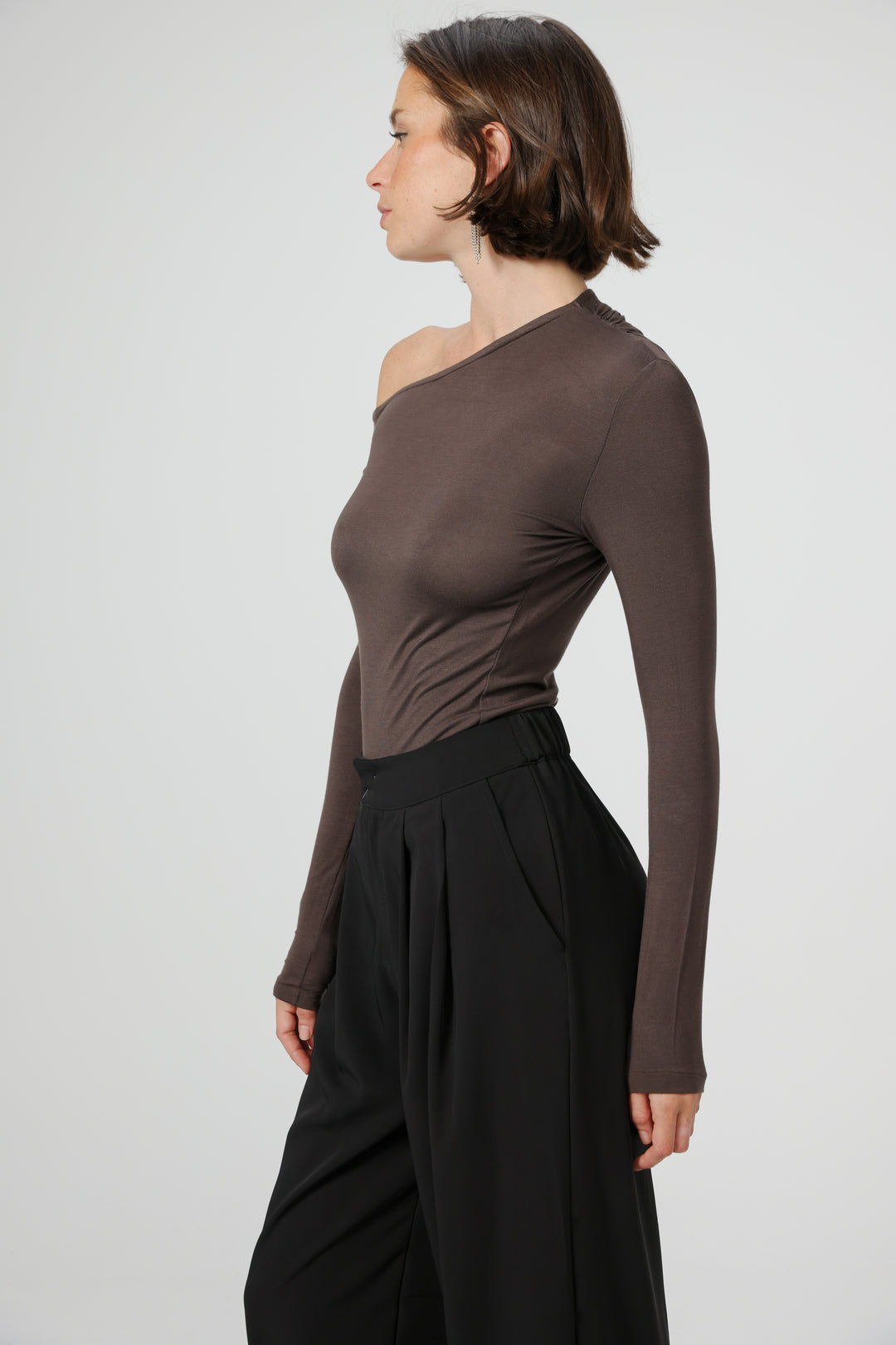 Clean07 Brown One Shoulder Shirt