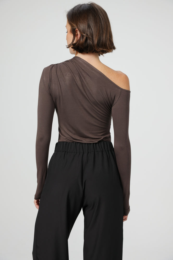 Clean07 Brown One Shoulder Shirt