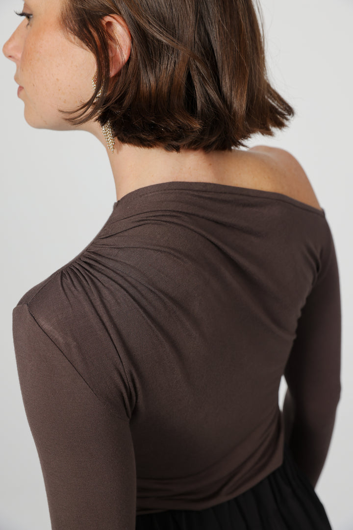 Clean07 Brown One Shoulder Shirt