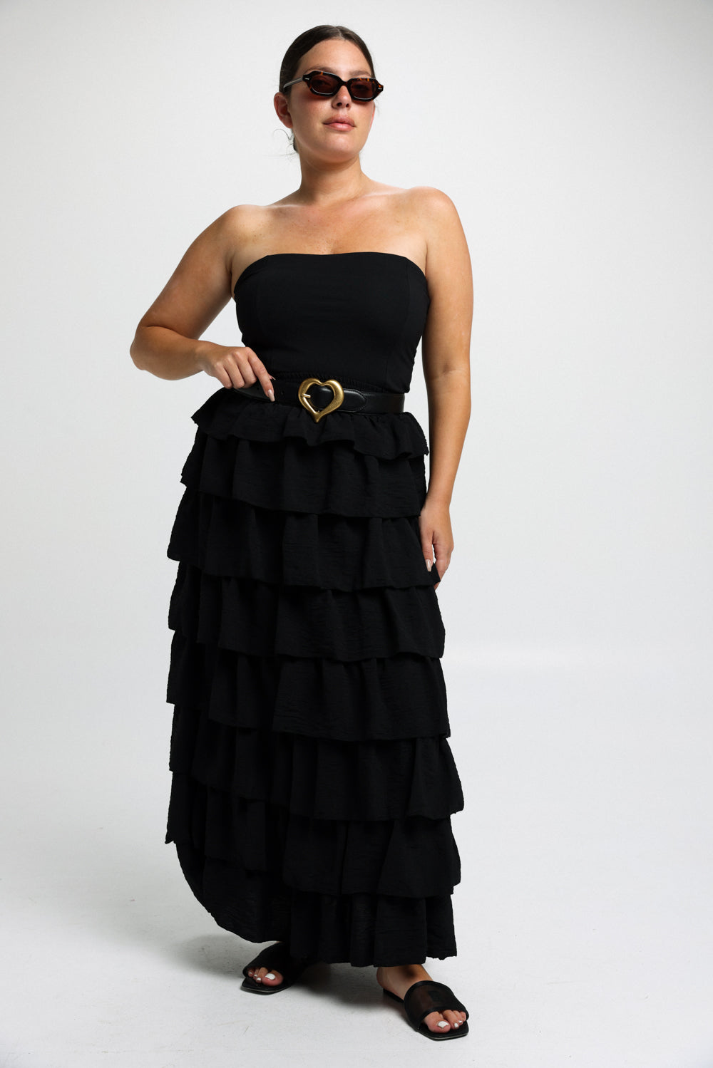 Peplum Black Viscose Skirt