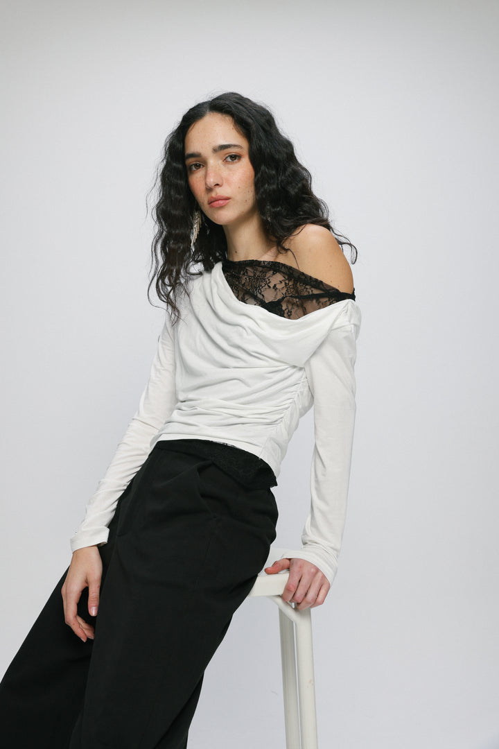 Light Cream One Shoulder Shirt