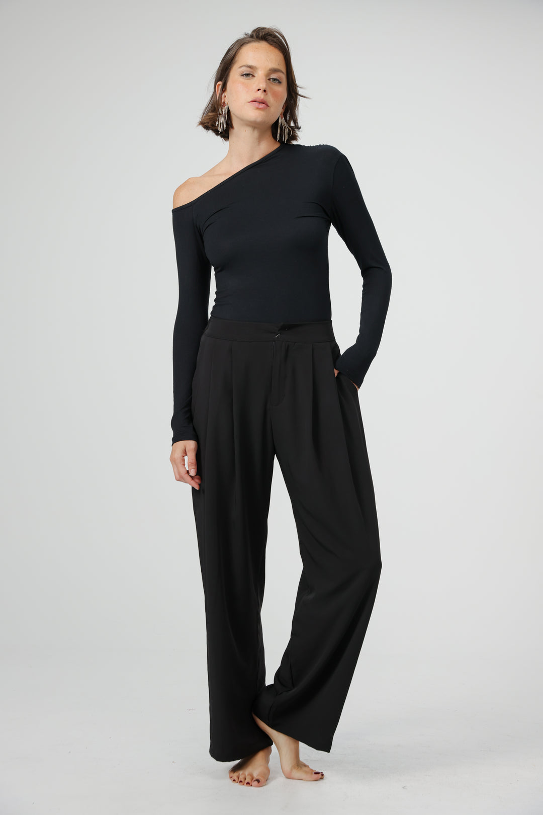 Clean07 Black One Shoulder Shirt