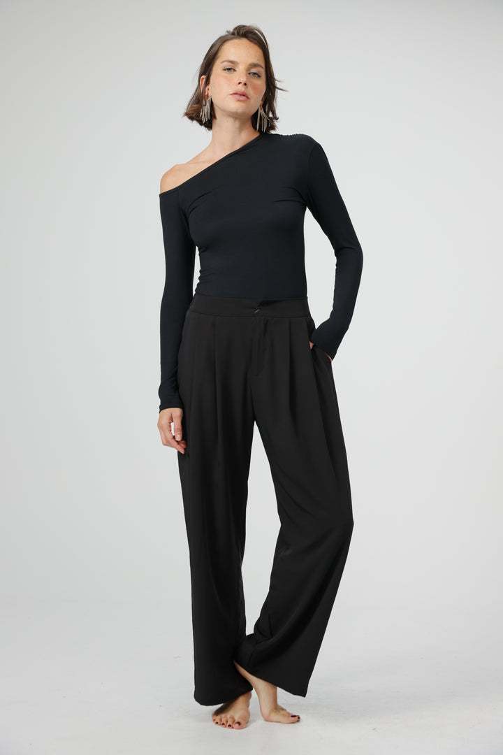 Clean07 Black One Shoulder Shirt