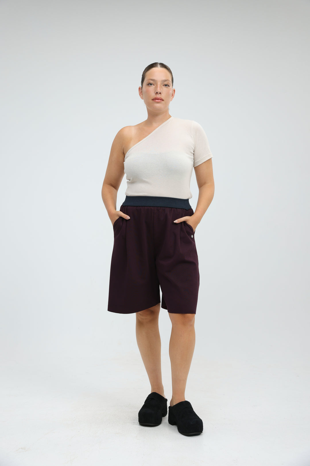 Attached Beige One Shoulder T-Shirt