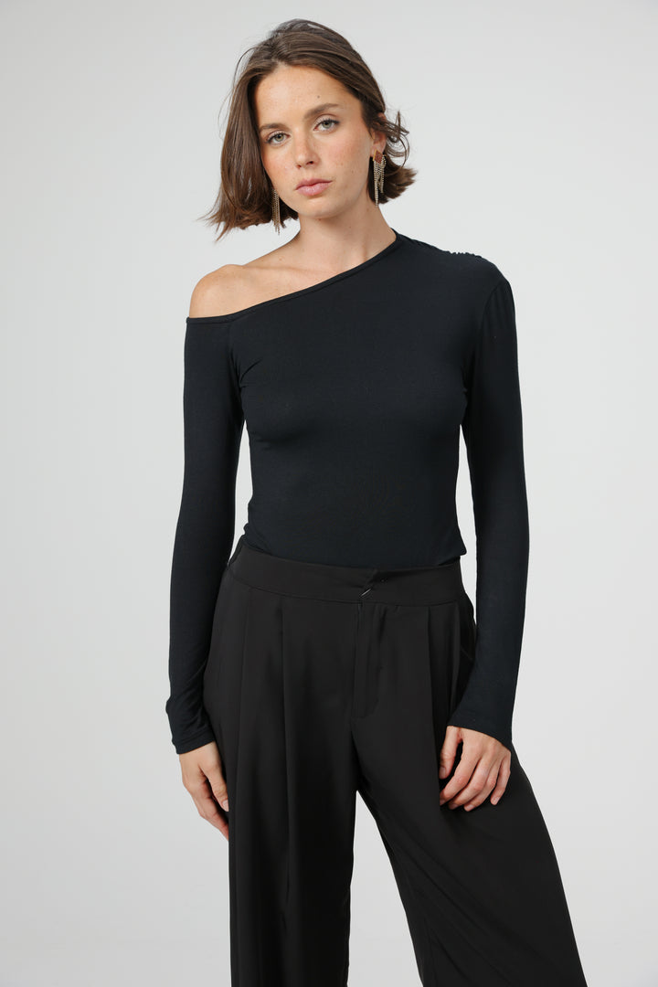 Clean07 Black One Shoulder Shirt