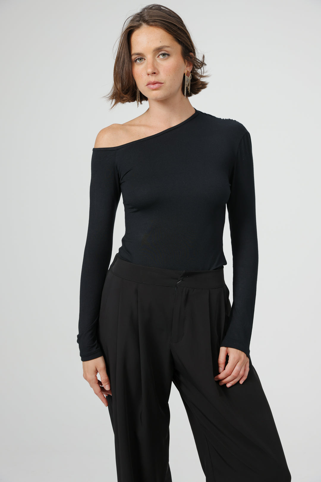 Clean07 Black One Shoulder Shirt