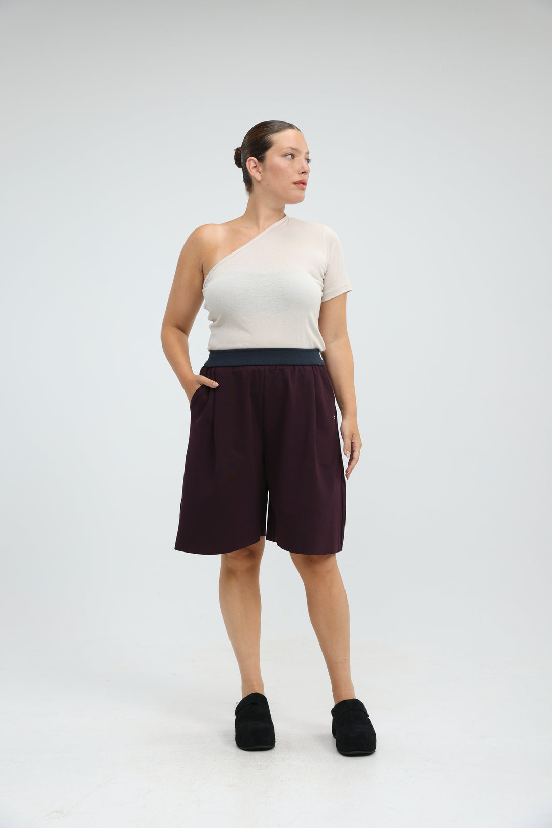 Attached Beige One Shoulder T-Shirt
