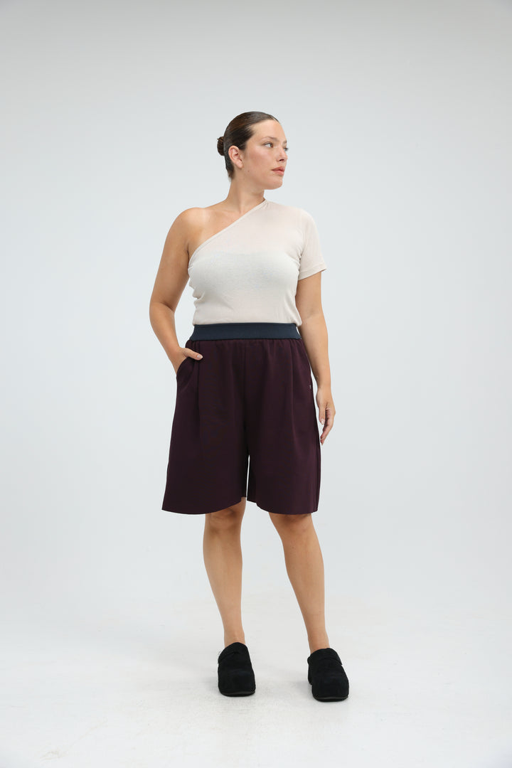 Attached Beige One Shoulder T-Shirt