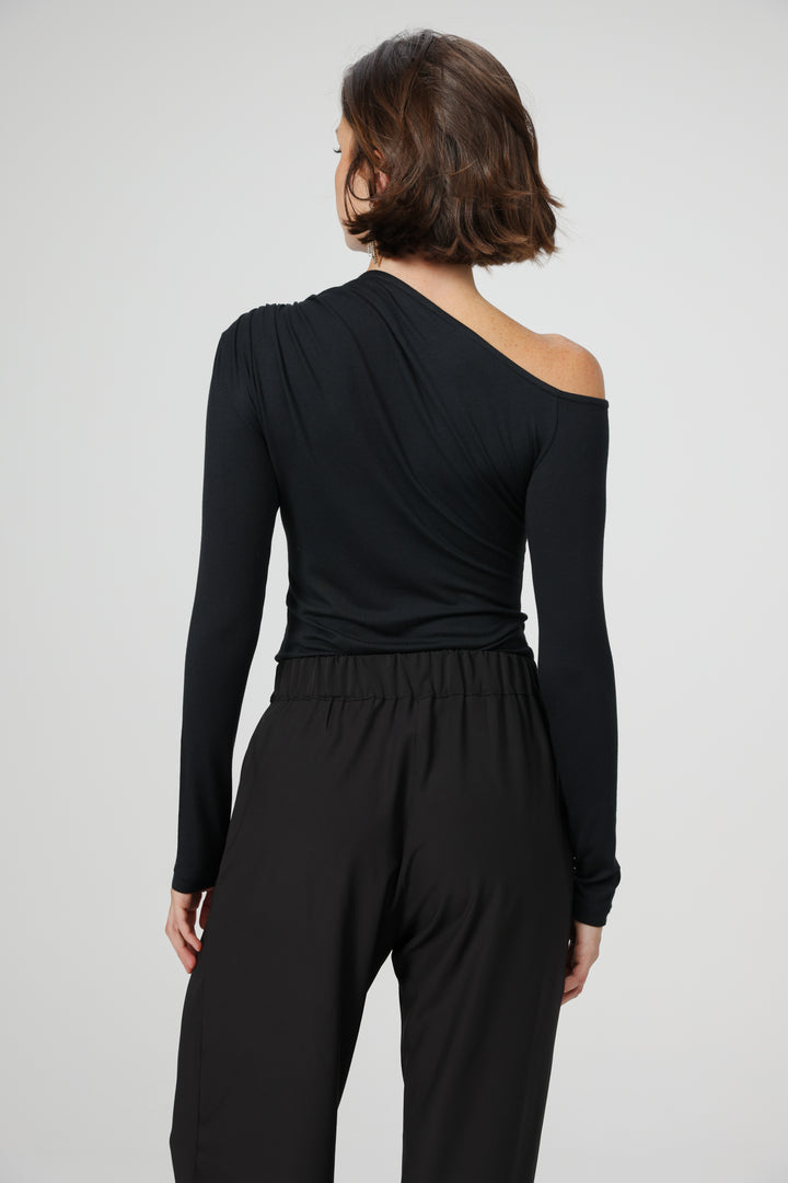 Clean07 Black One Shoulder Shirt