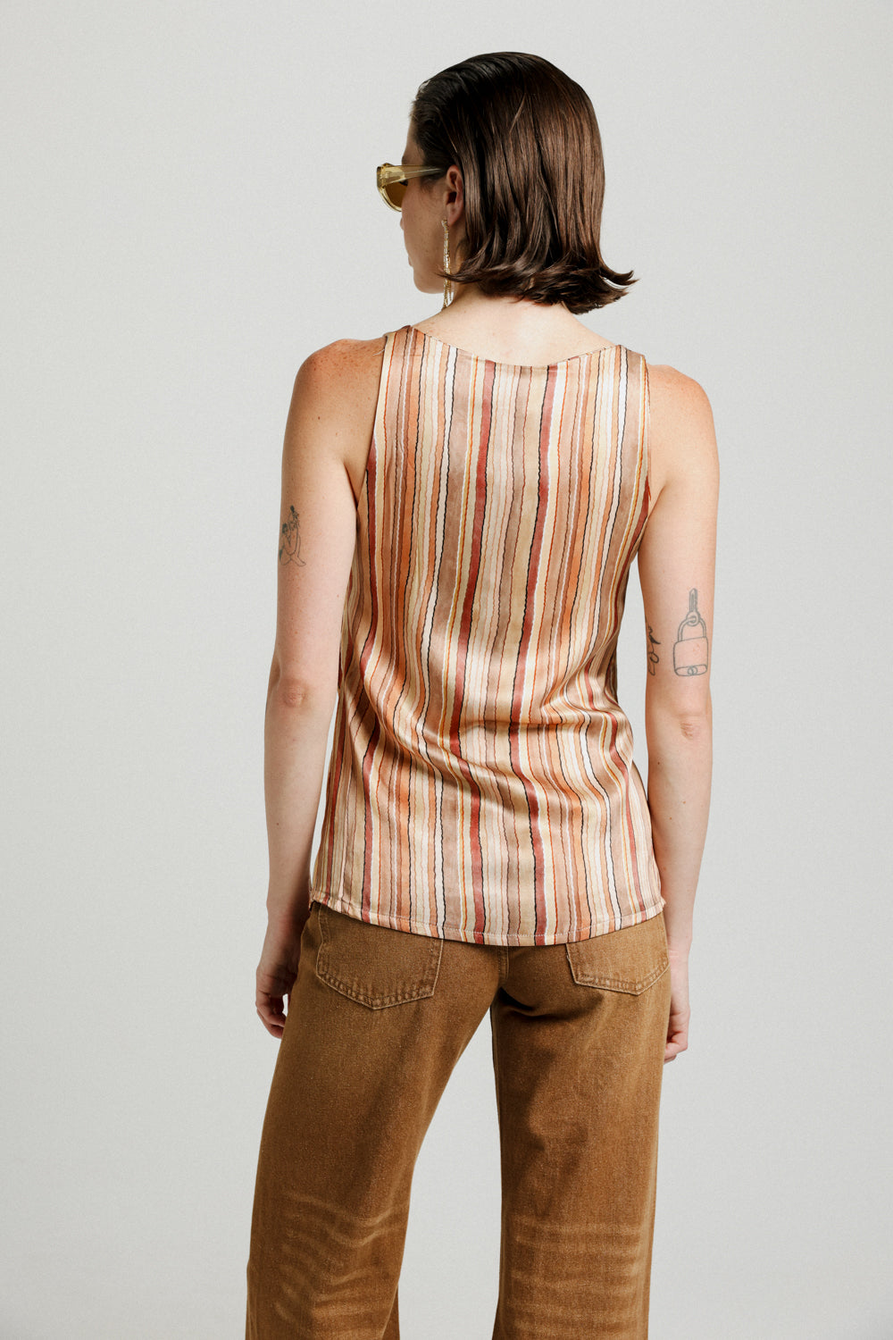 Gathered Tan Stripes Tank