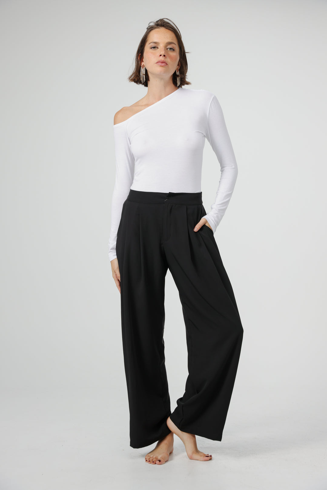 Clean07 White One Shoulder Shirt