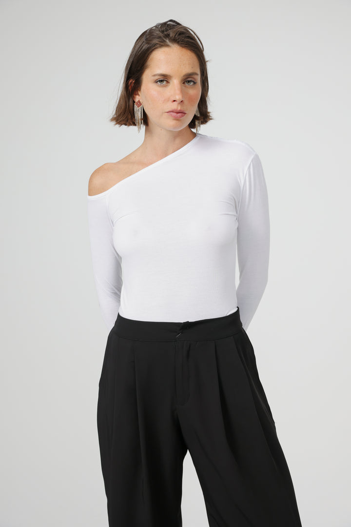 Clean07 White One Shoulder Shirt