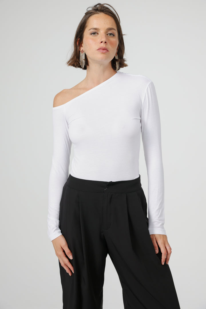 Clean07 White One Shoulder Shirt