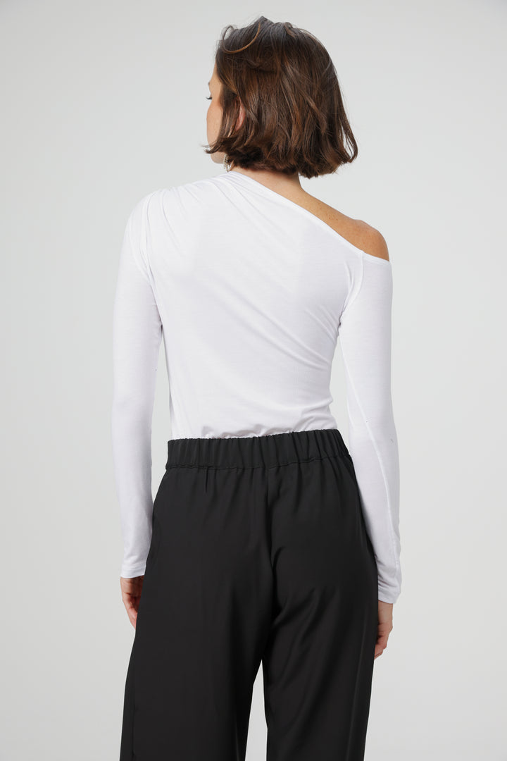 Clean07 White One Shoulder Shirt