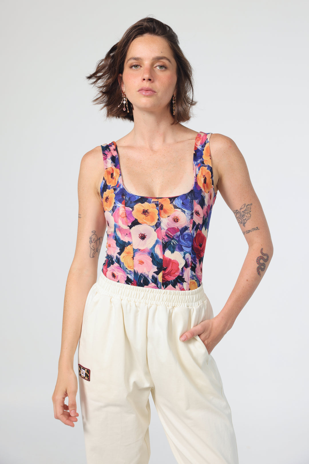 גופייה פרחונית מחוך Corset Floral Tank
