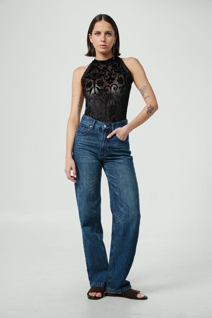 Burnout Velvet Black Bodysuit