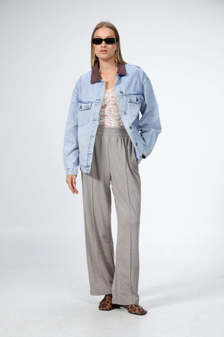 Corduroy Mixed Light Blue Denim Jacket