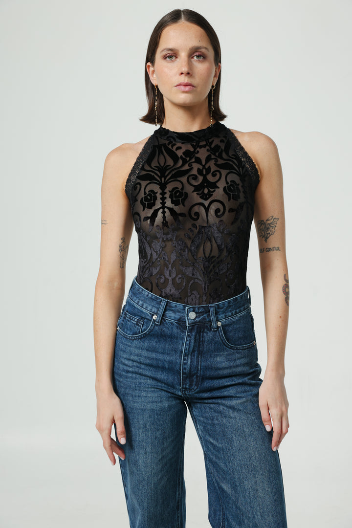 Burnout Velvet Black Bodysuit
