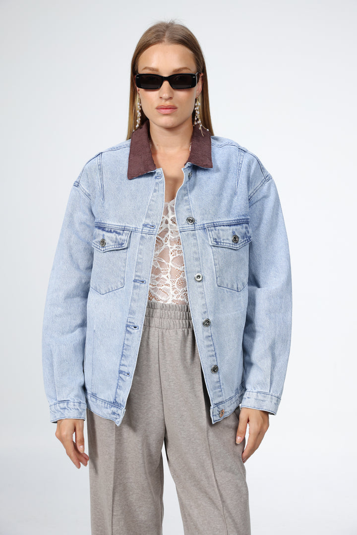 Corduroy Mixed Light Blue Denim Jacket