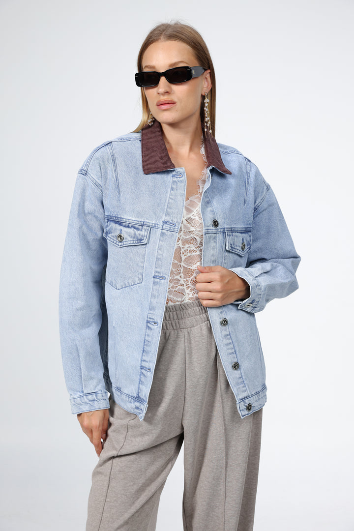 Corduroy Mixed Light Blue Denim Jacket