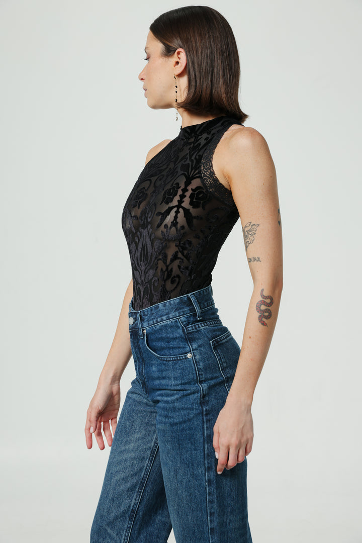 Burnout Velvet Black Bodysuit