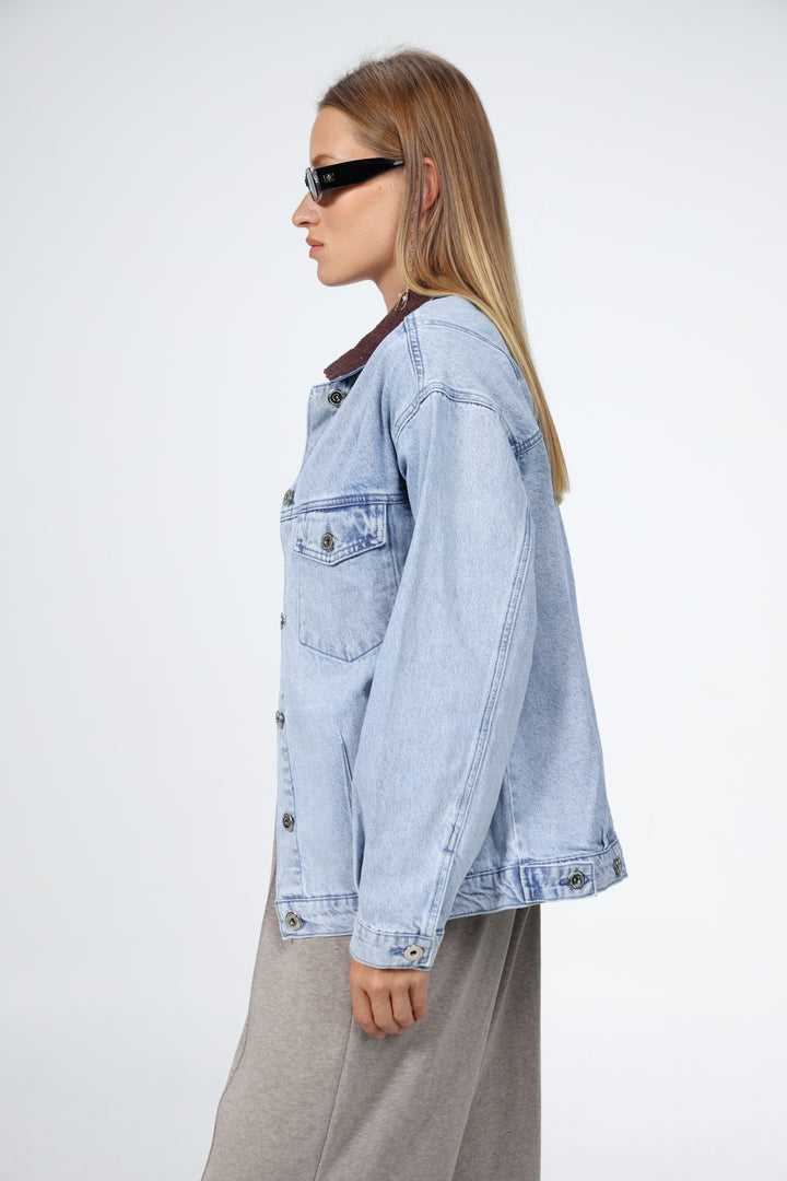 Corduroy Mixed Light Blue Denim Jacket
