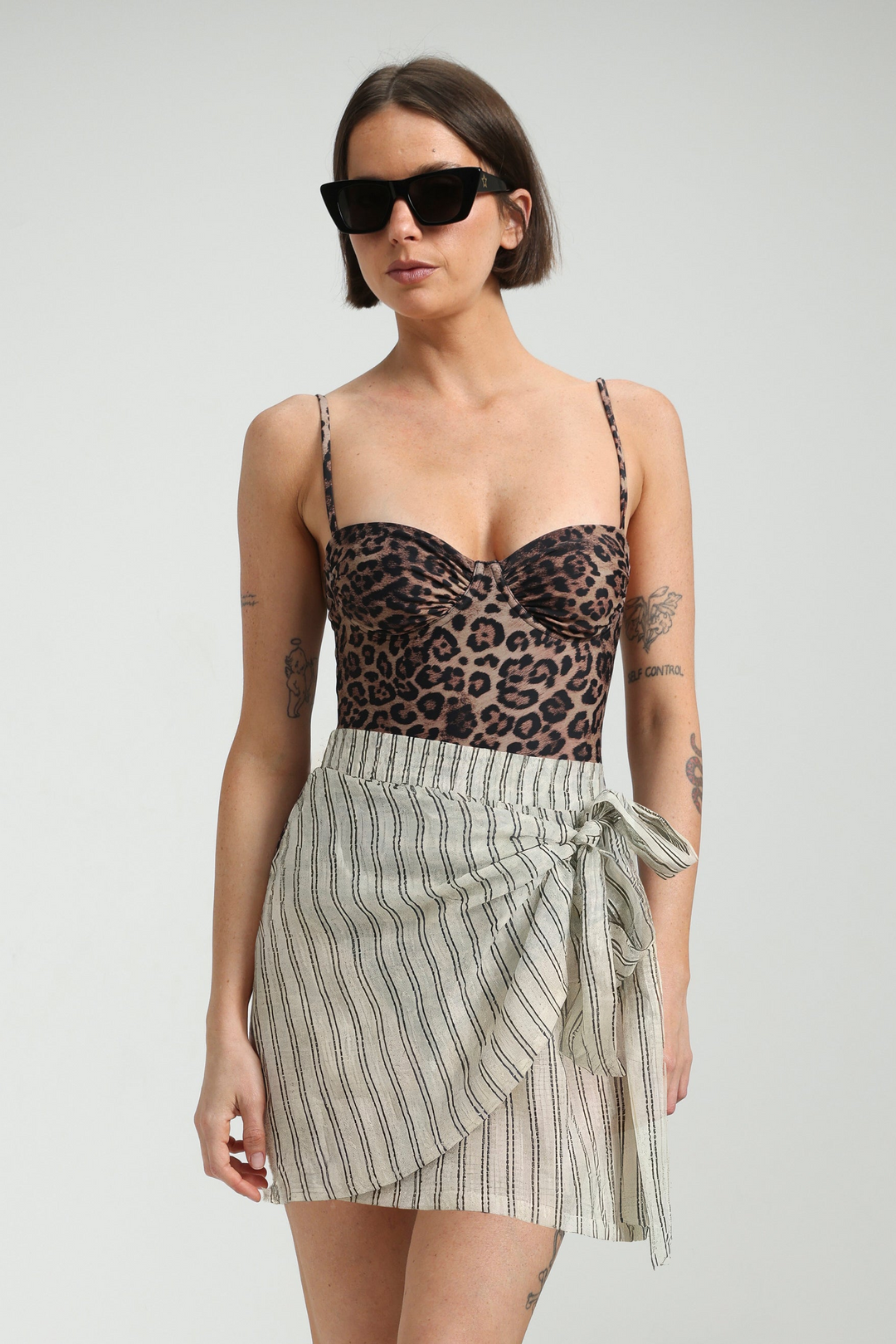 Fluid Cream Striped Skirt
