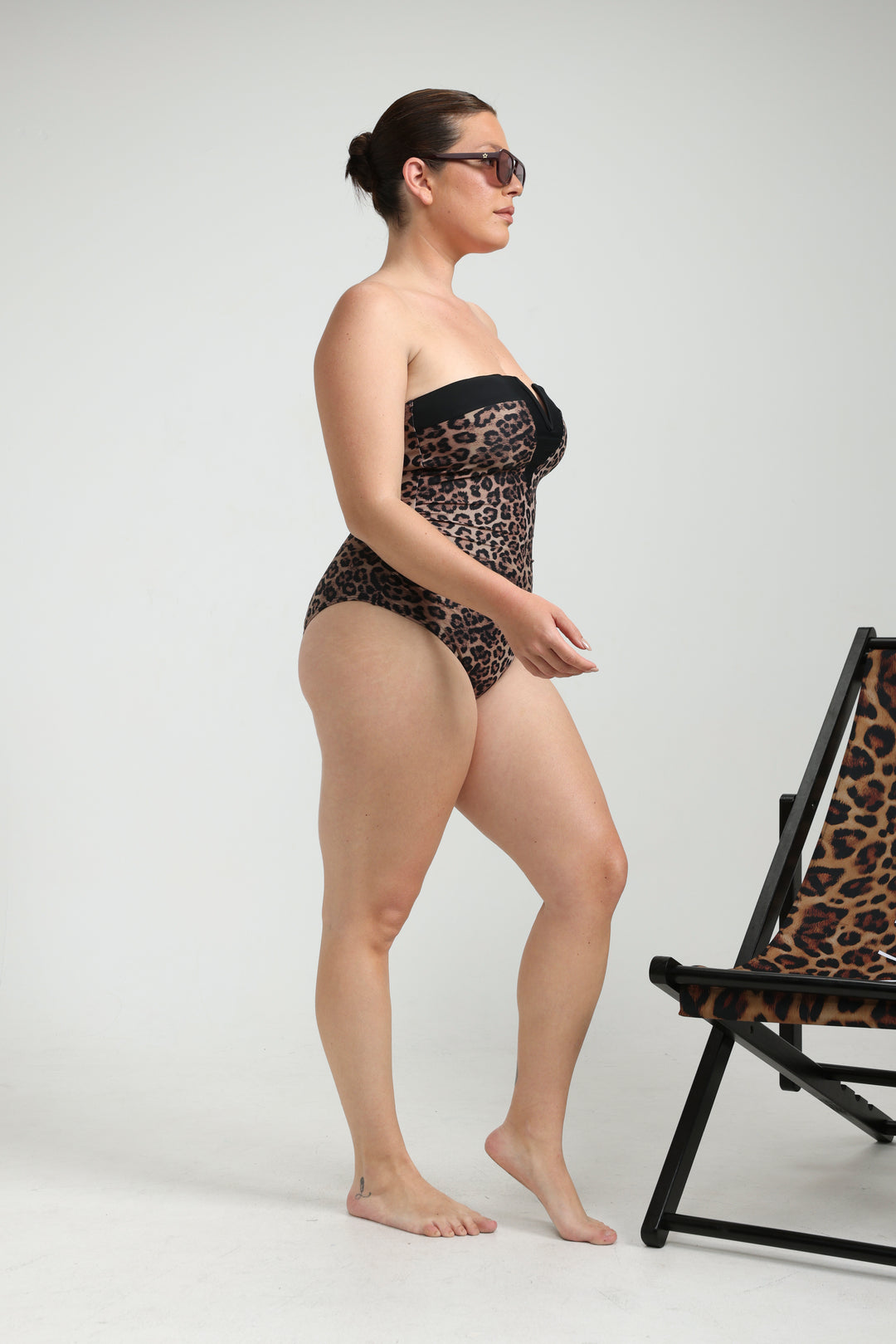 Impressionism Leopard/Black Swimsuit בגד ים מנומר סטרפלס מידה L