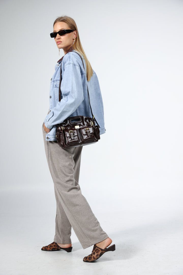 תיק עור בצבע חום כהה עם רצועת כתף ארוכה Soul Brown Leather Bag 