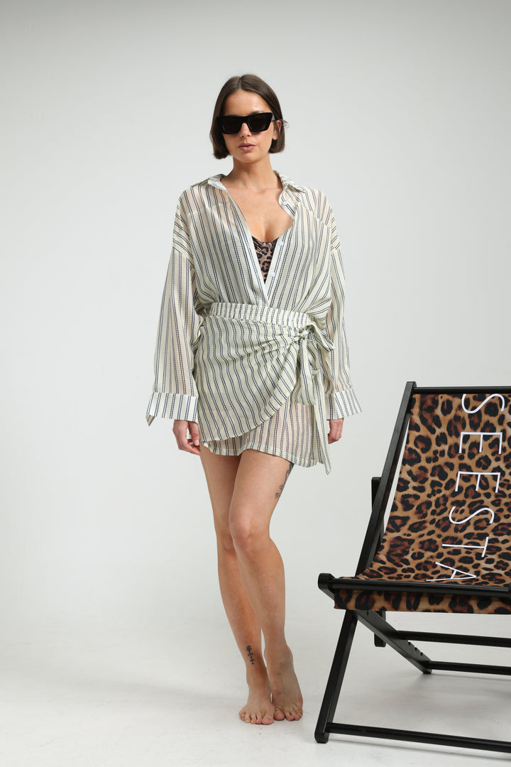 Fluid Cream Striped Skirt