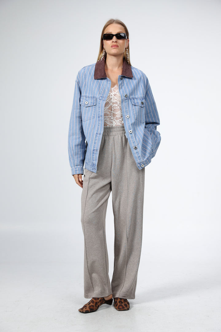 Corduroy Mixed Blue Striped Denim Jacket