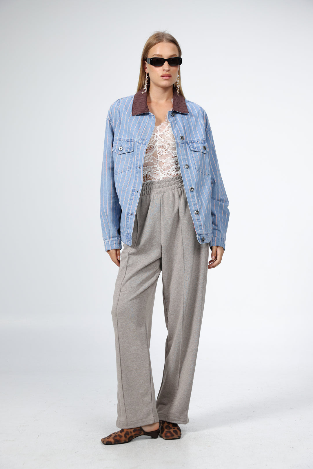Corduroy Mixed Blue Striped Denim Jacket