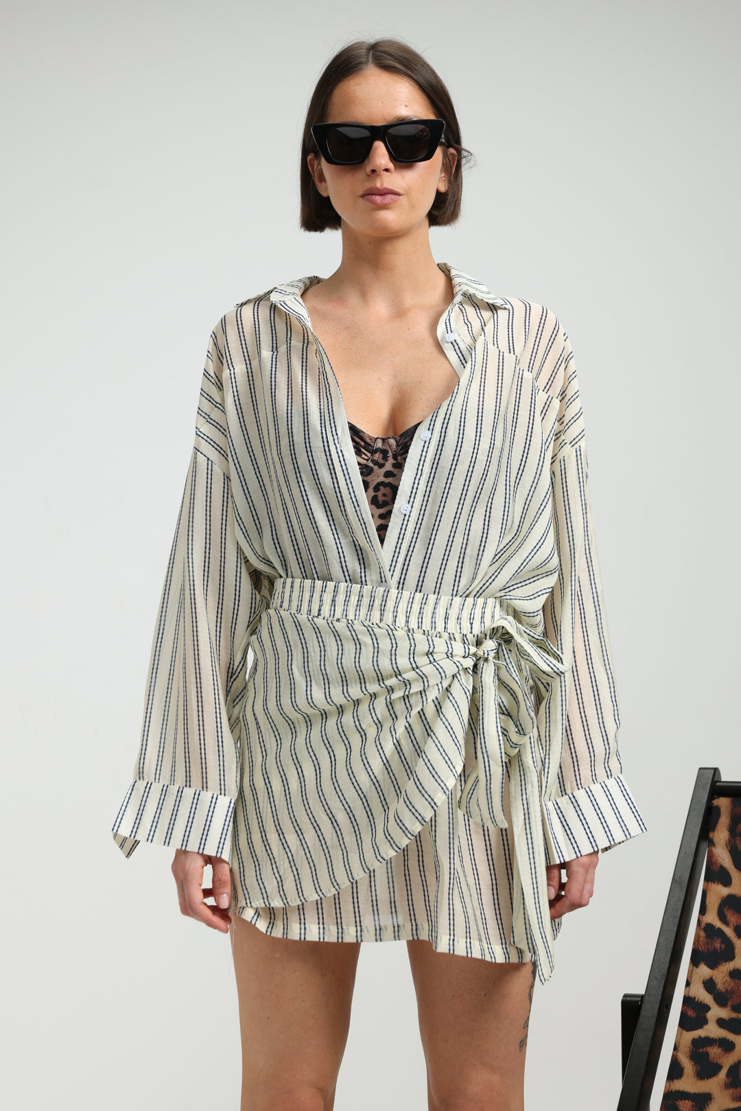 Fluid Cream Striped Skirt