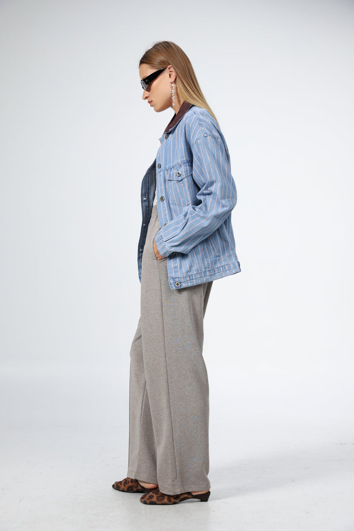 Corduroy Mixed Blue Striped Denim Jacket
