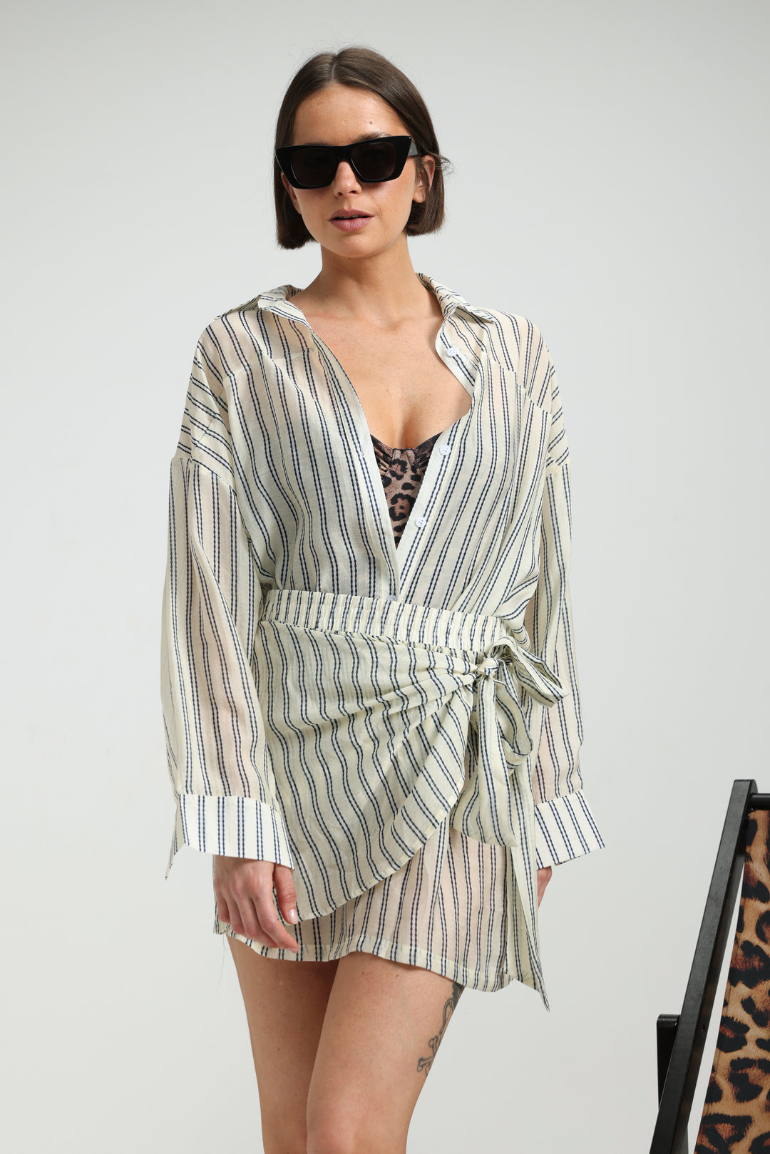 Fluid Cream Striped Skirt
