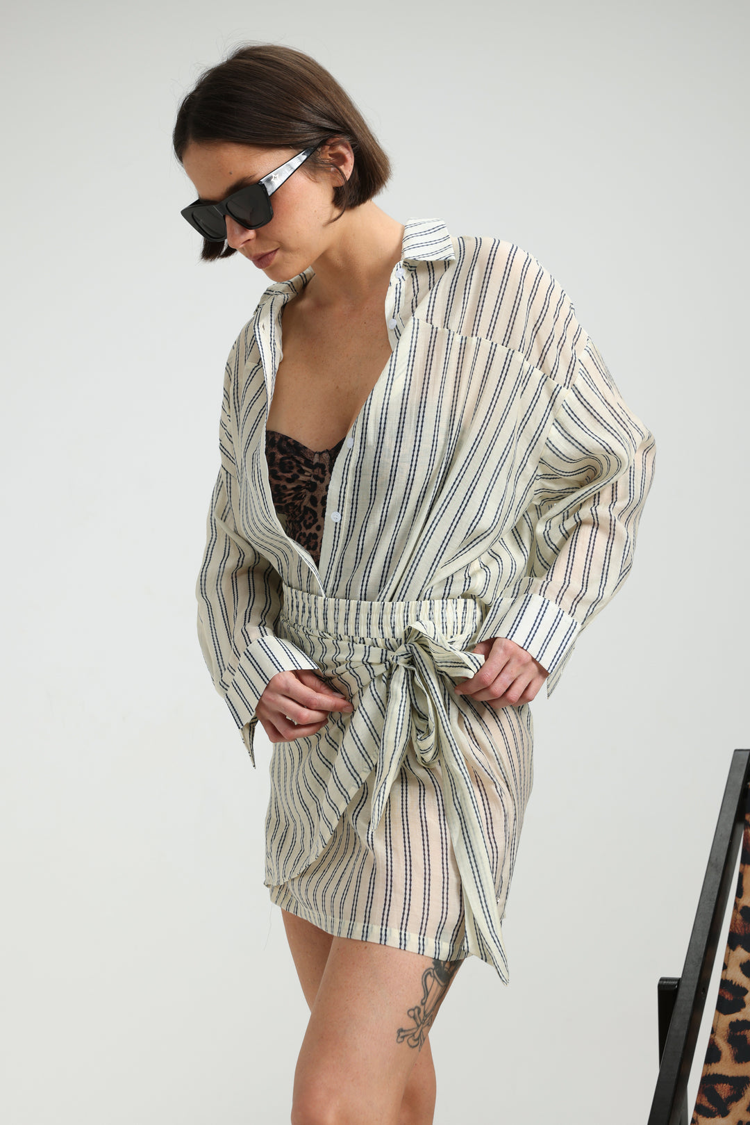 Fluid Cream Striped Skirt
