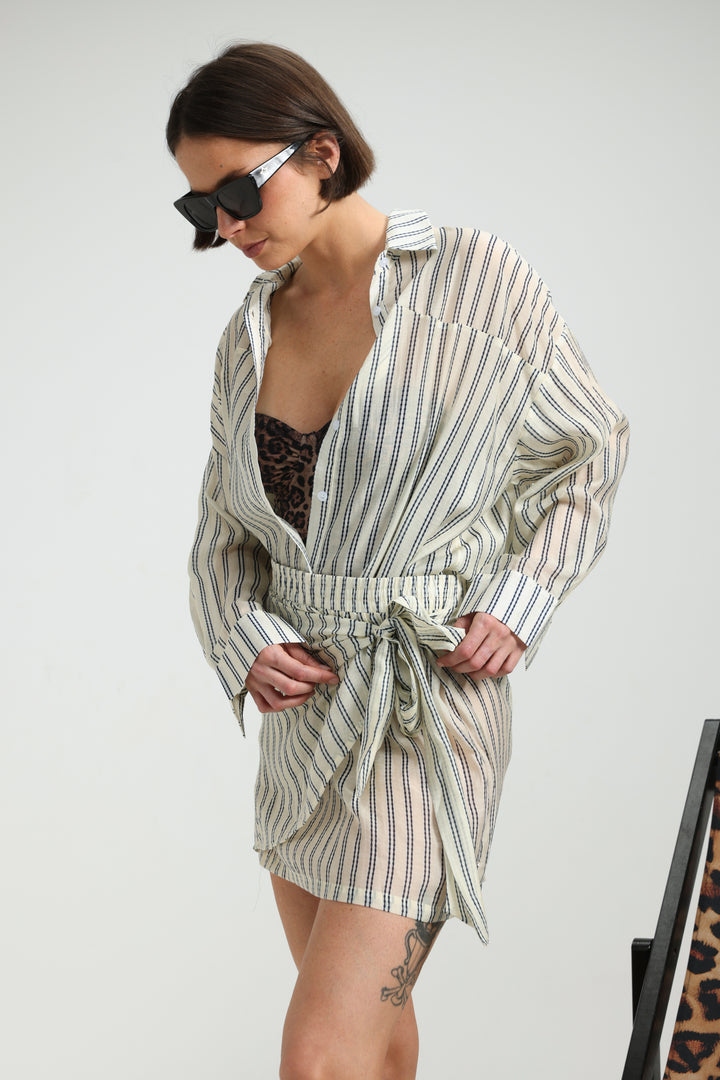 Fluid Cream Striped Skirt