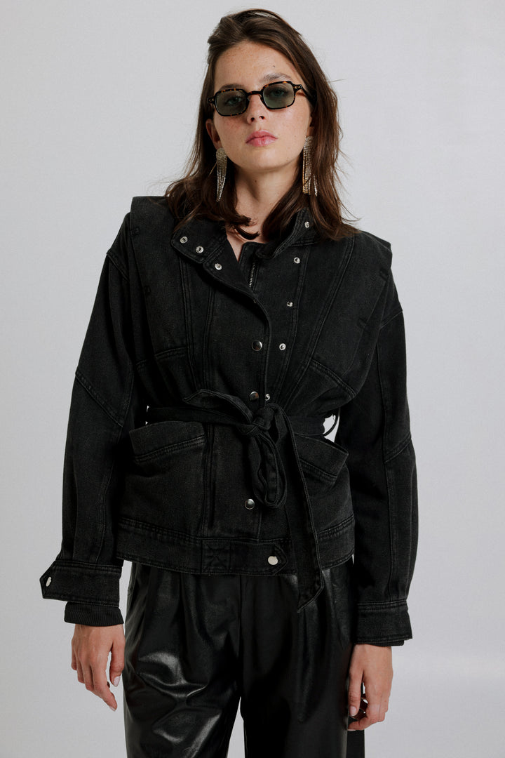 Wrap Black Denim Jacket