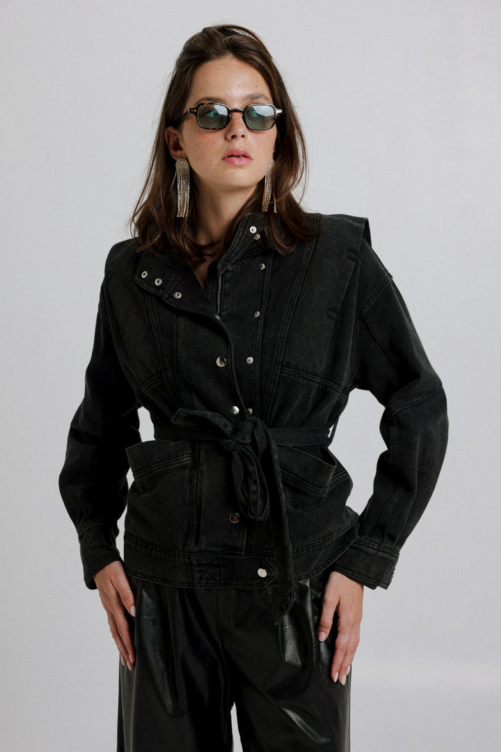 Wrap Black Denim Jacket