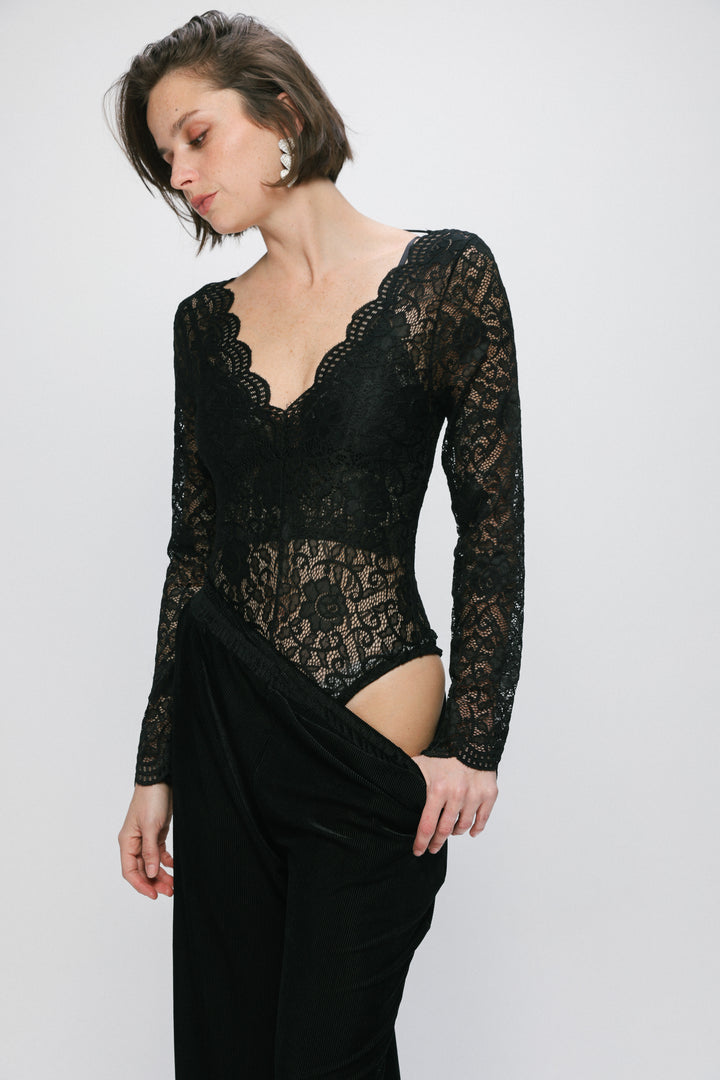 Midnight Black Lace Bodysuit