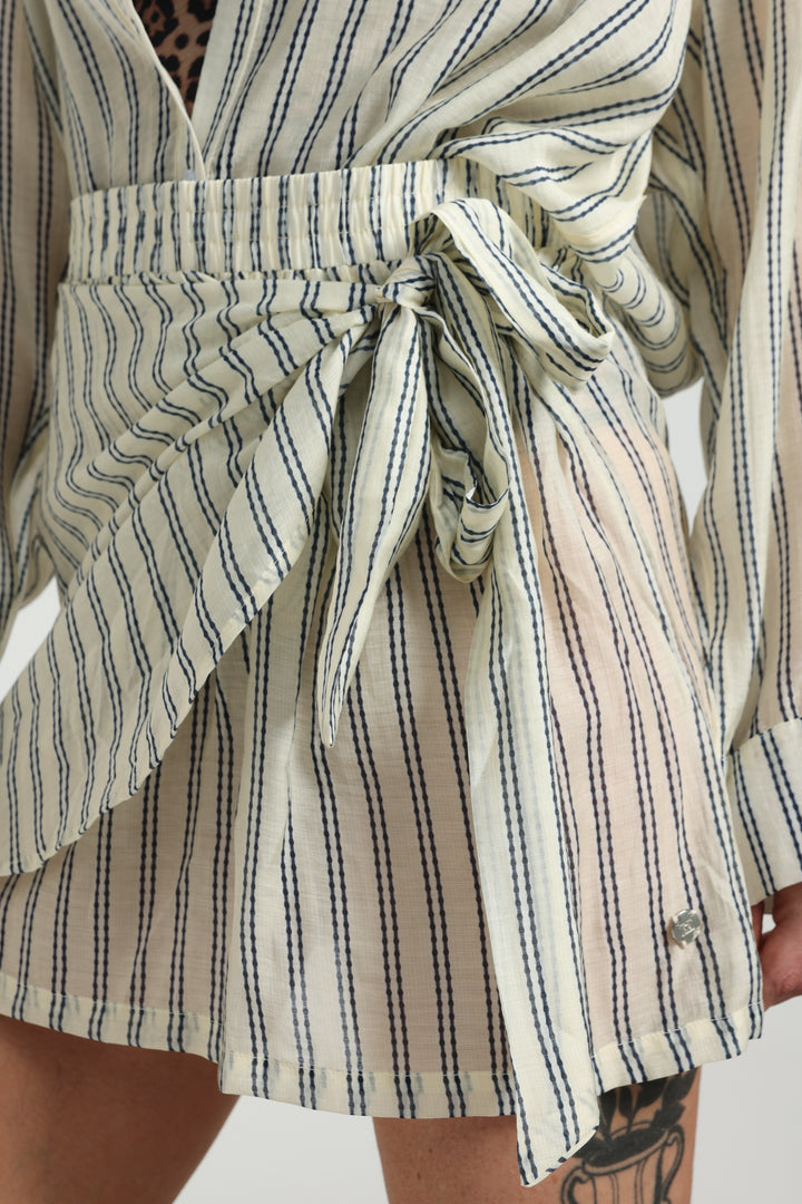 Fluid Cream Striped Skirt