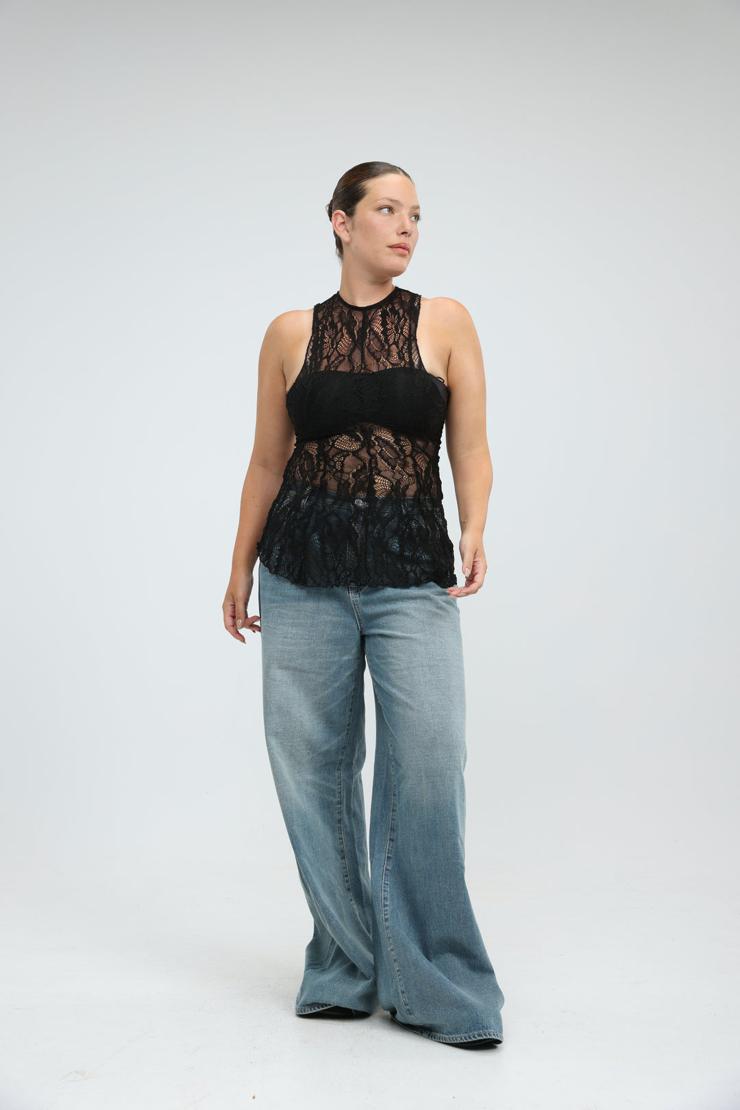 Long Navy Lace Tank