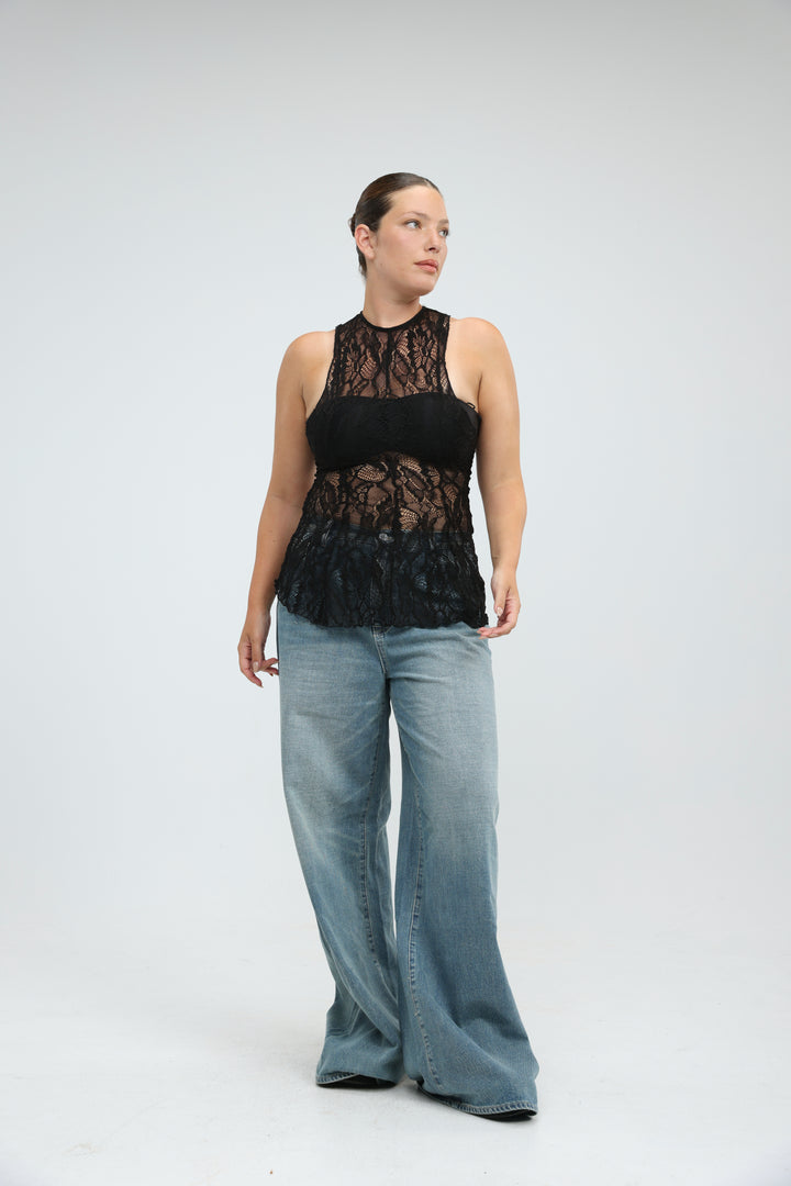 Long Navy Lace Tank