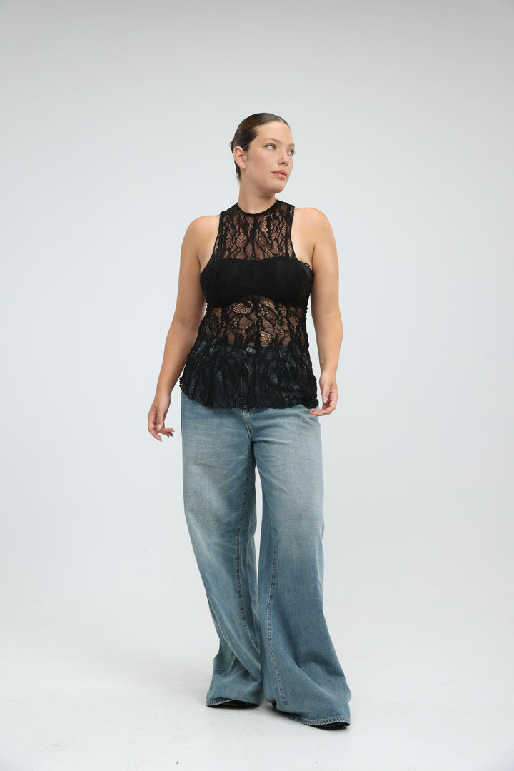 Long Black Lace Tank