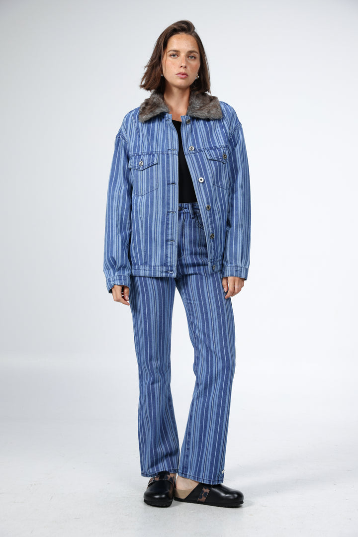 Farm Blue Striped Denim Jacket