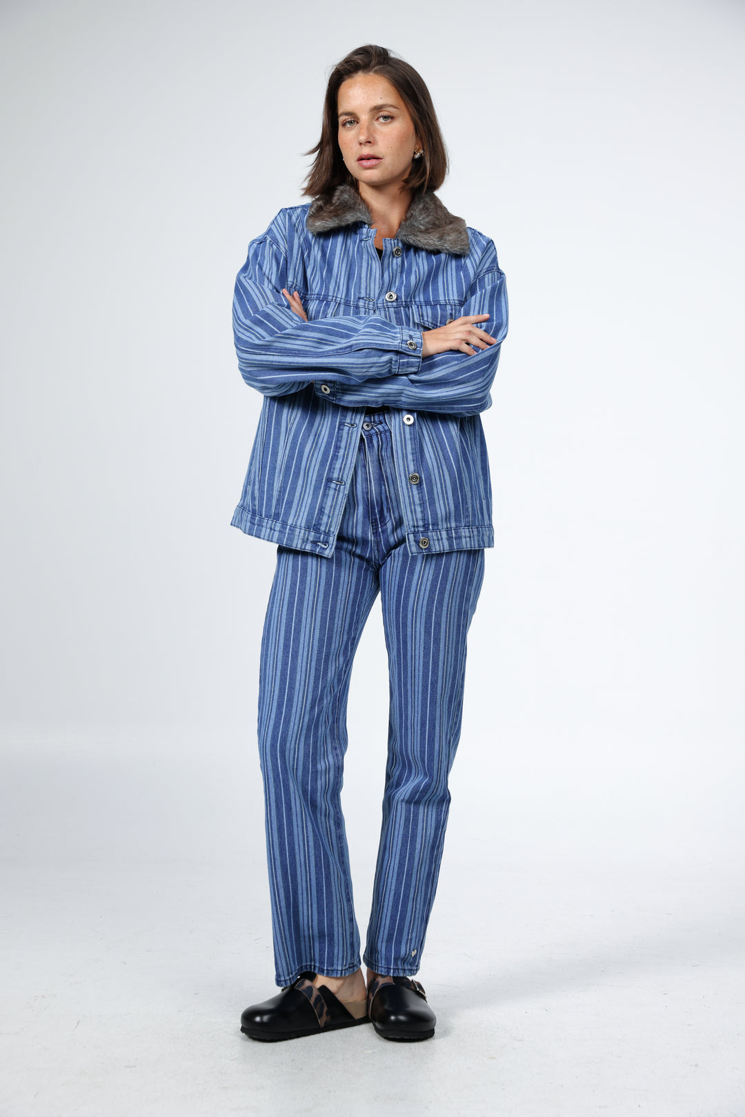 Farm Blue Striped Denim Jacket